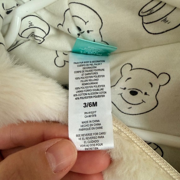 Disney Baby Winnie the Pooh Faux Fur Pram Suit Hooded Bunting Cream 3-6M NWT - Picture 4 of 5